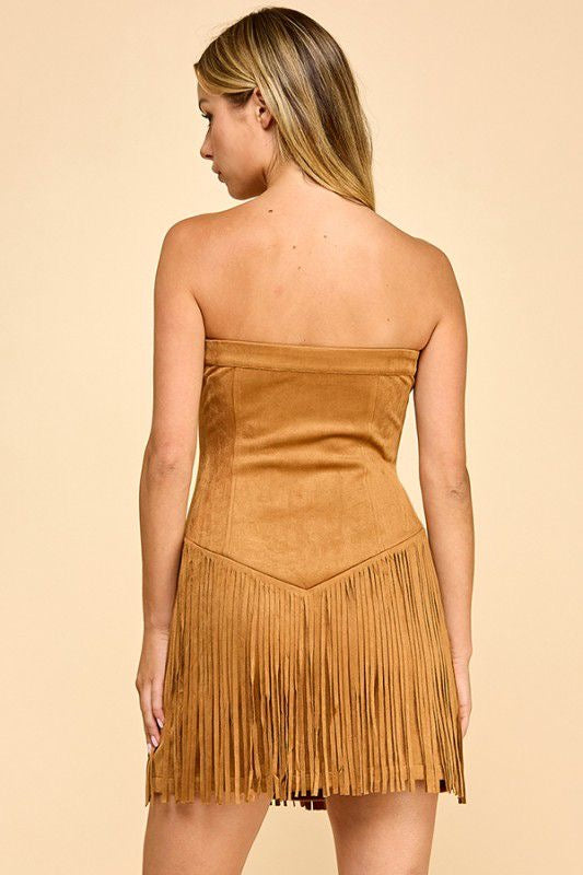 Suede Strapless Mini Dress