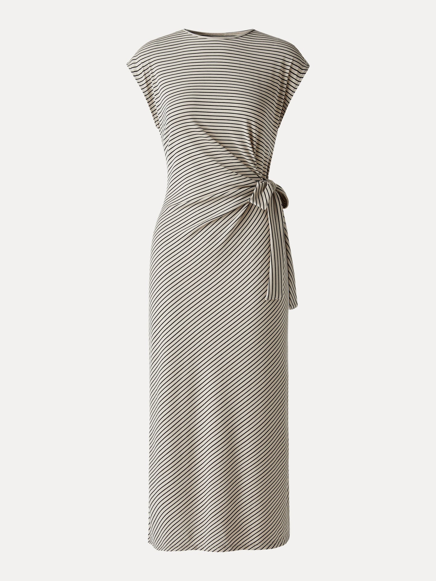Striped Relaxed Midi Dress with Self-Tie