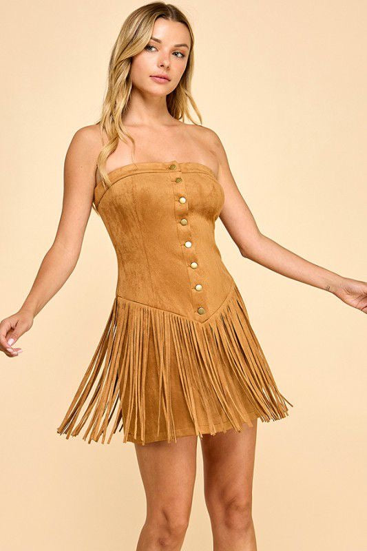 Suede Strapless Mini Dress