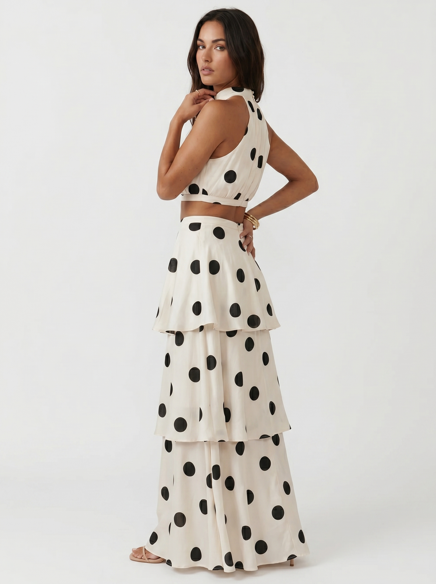 Polka-dot top and long skirt set