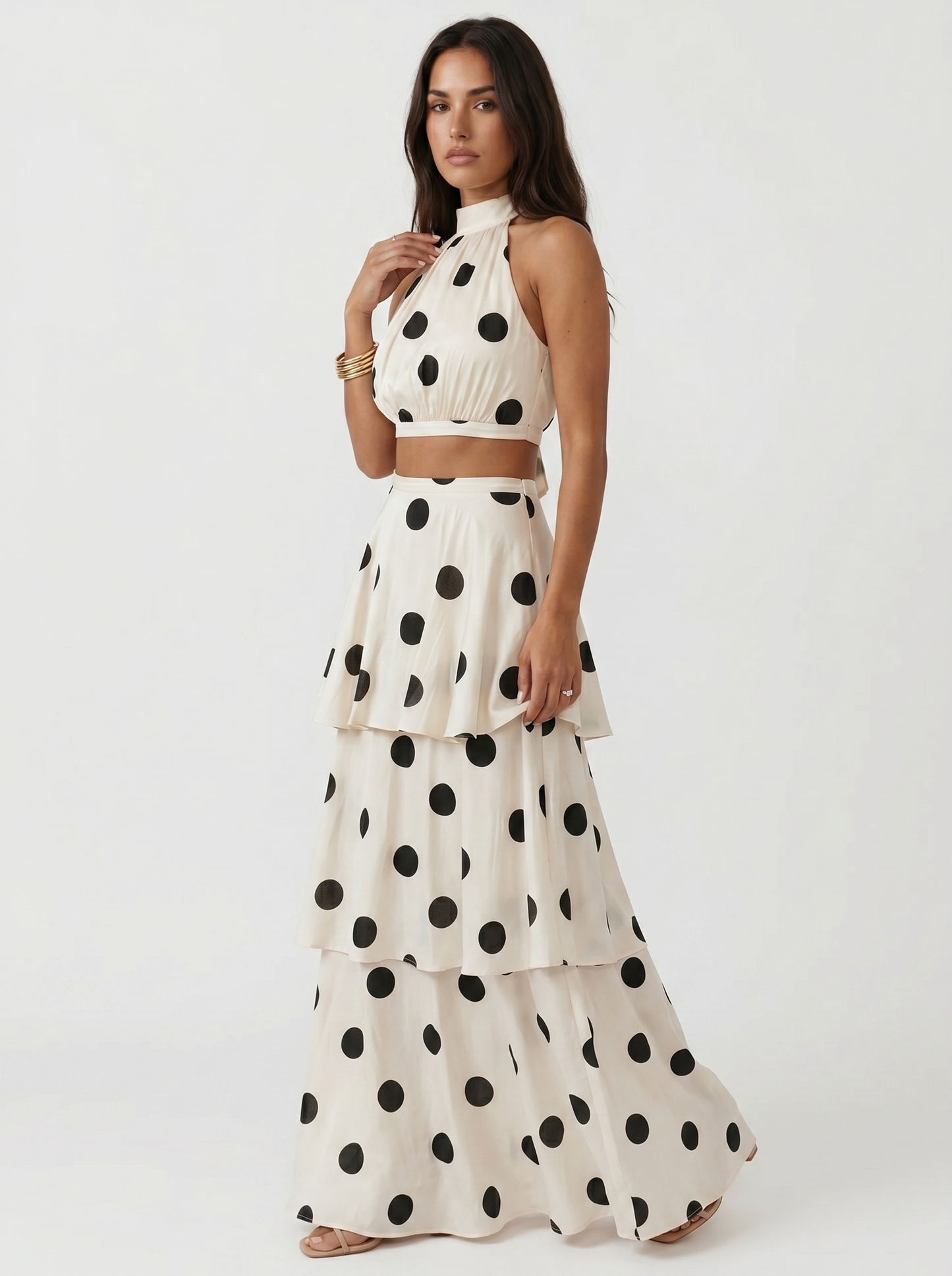 Polka-dot top and long skirt set