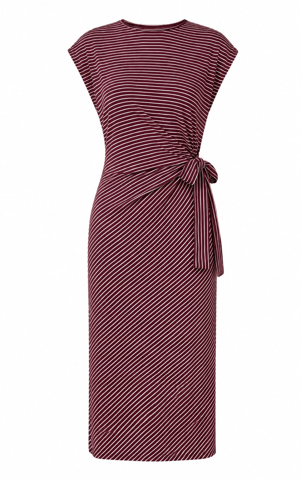 Striped Relaxed Midi Dress with Self-Tie