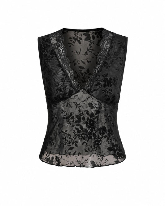 Elegant black Lace V-Neck Top