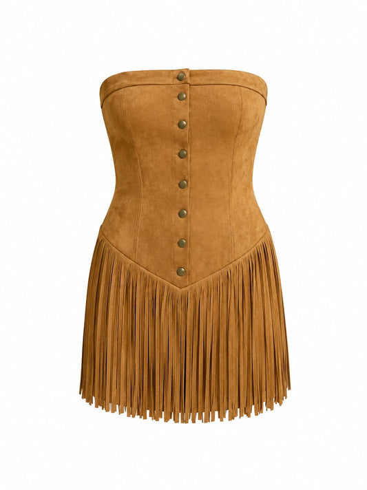 Suede Strapless Mini Dress