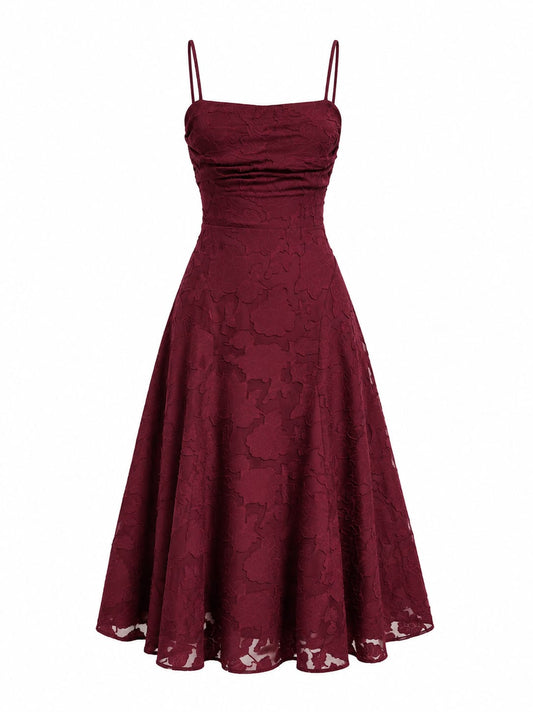 Wine Red Jacquard Slip Maxi Dress