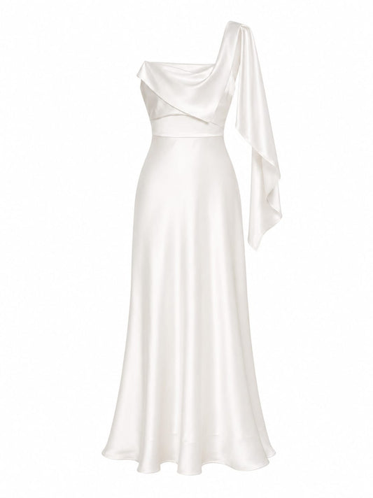 Off White Square Neck Satin Maxi Dress