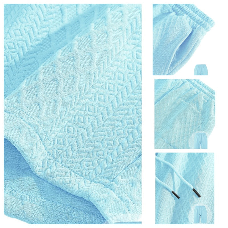 Men's 2-piece set with a diamond print: short-sleeve crew-neck T-shirt and shorts with an adjustable drawstring