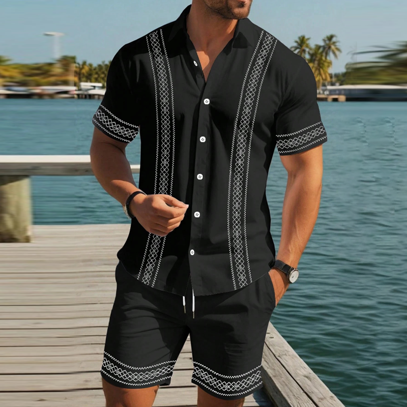 Men's Short-Sleeve T-Shirt and Shorts Set with Floral Print