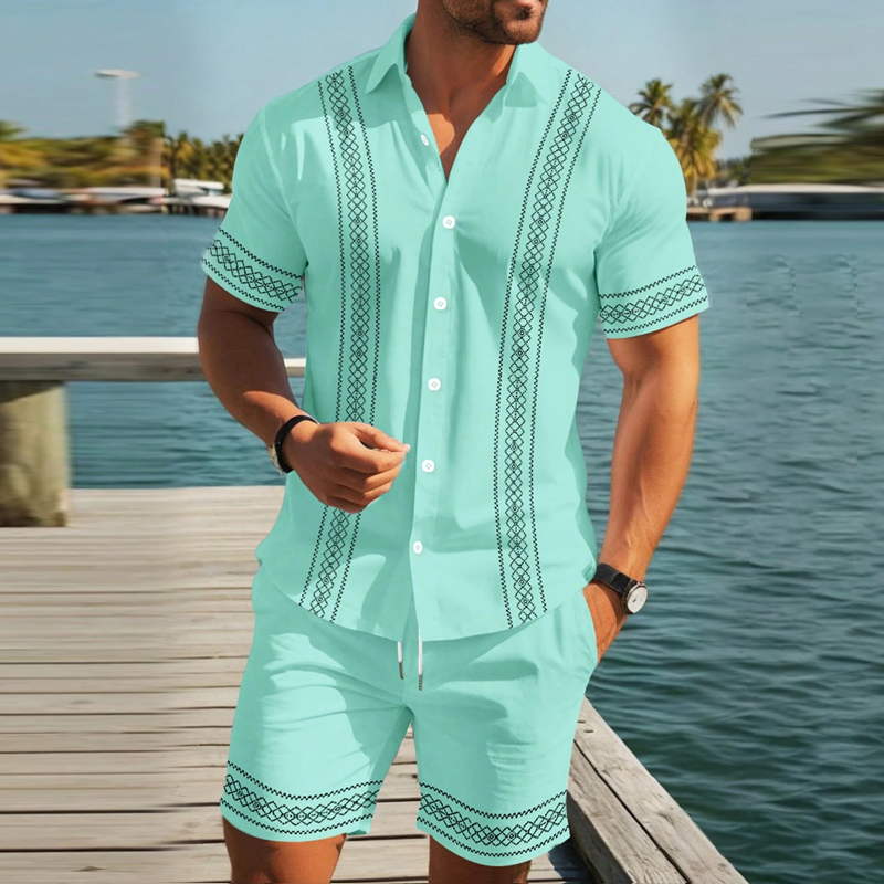 Men's Short-Sleeve T-Shirt and Shorts Set with Floral Print