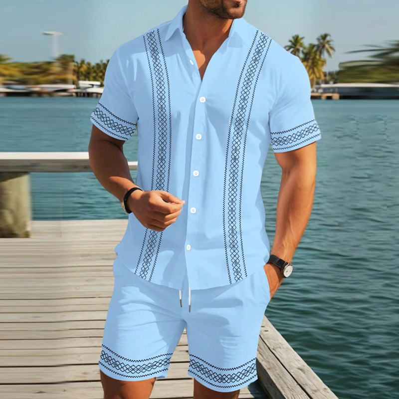 Men's Short-Sleeve T-Shirt and Shorts Set with Floral Print