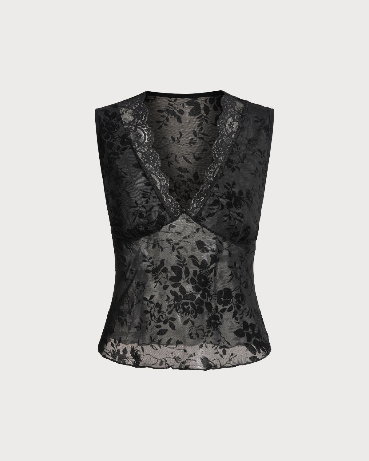 elegant black Lace V-Neck Top